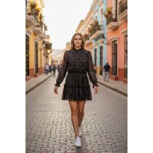 Black Moody Floral Tiered Mini Dress Women's Sz XL Long Sleeve Whimsigoth